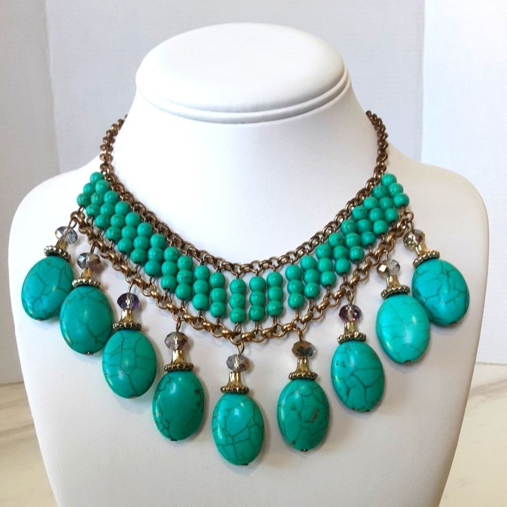 Western Vibe Baby Blue Simulated Turquoise Gold Tone Necklace